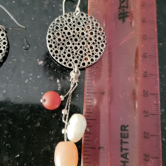 Silpada Sterling Silver Pearl & Stone Dangle Earrings Stamped Signed 3 1… - Picture 13 of 14